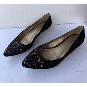 Bandolino Black Studded Pointed Toe Low Wedge Slip On Shoes Sz 8.5M